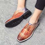 Golden Brogue Shoes Men's Dress Soft Split Leather Lace Up Oxfords Flat Work Footwear Mart Lion   