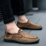 Casual Shoes Men's Sewing Leather Sneakers Non-slip Rubber Out Sole Work Walking Mart Lion   