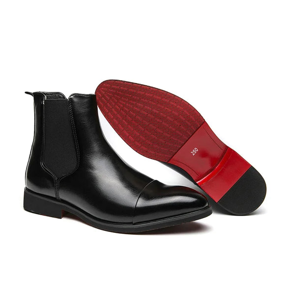 Red Sole Chelsea Boots  Men Black  Pointed Toe Leather Shoes Men England Short Boots MartLion   