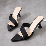 Slippers Women High Heels Transparent Medium Heel Elegant Summer Sandals for Girls Shoes MartLion black-2 34 