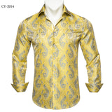 Paisley Floral Men's Shirt Silver White Casual Long Sleeve Social Collar Shirts Brand Button Blouses MartLion   