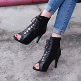 Latin Dance Shoes Ballroom Jazz for Women's Lace-up Fish Mouth Sandals High-heeled Indoor Pole Dance Salsa Dance Boots MartLion   