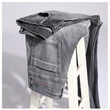 Cotton Stretch Denim Jeans Casual Men's Thin Grey Summer  Straight Lightweight Trousers MartLion   