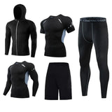 5 Pcs Men's Compression Set Running Tights Workout Fitness Training Tracksuit Short sleeve Shirts Sport Suit rashgard kit MartLion   