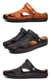  Sandals Men's Summer Leather Slides Breathable Rome Outdoor Beach Platform Slippers Soft Flat MartLion - Mart Lion