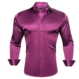 Luxury Shirts for Men's Silk Satin Solid Plain Red Green Yellow Purple Slim Fit Blouses Turn Down Collar Casual Tops MartLion 531 S 
