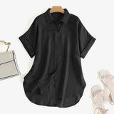 Summer Oversized Shirts Women Shirt Loose Solid Tops Short Sleeved Blouse Casual Solid Buttons Down MartLion   