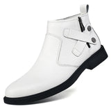 White Formal Chelsea Mens Boots Round Toe Low Heel Ankle Boots Side Zipper Leather Cowboy Boots