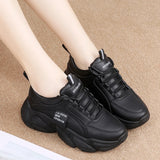 Gold white thick black bottom shoes female age season thick bottom  PU leather platform sneakers MartLion   