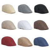 Spring and summer men's solid color hat imitation hemp beret British retro summer breathable hat for the elderly hat MartLion   