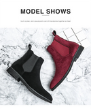 Chelsea Boots for Men's Wine Red Black Faux Suede Low-heeled Handmade MartLion   