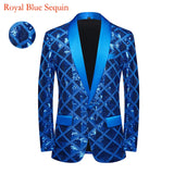 Luxury Laser Sequin Tuxedo Blazer Jacket Men's One Button Shawl Lapel Dress Suit Blazer Party Stage Prom Singer Homme MartLion Royal Blue Sequin Eu Size XS 