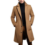 Black Trench Coat For Men's Long Sleeve Single Breasted Overcoat Perfect For Fall And Winter MartLion   