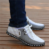 Men's Leather Shoes Autumn Casual Breathable Light Weight White Sneakers Driving Pointed Mart Lion white 38 