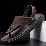 Summer Flip flops Men Sandals Leather Mens Casual Shoes Outdoor Men Leather Sandals for Men Beach Shoes Roman Shoes MartLion Brown 44