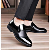 Black Patent PU Leather Shoes Slip on Formal Men's Point Toe Wedding Elegant  Casual MartLion   