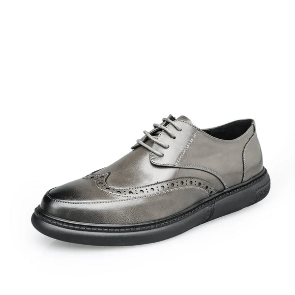 Spring Autumn Men's Brogues Shoes Flat Soft Leather Casual Footwear Black Grey MartLion GRAY 10 