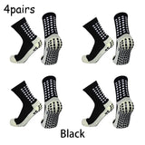 4 pairs Anti-slip Soccer Socks Men's Women Outdoor Sport Grip Football Socks antideslizantes de futbol MartLion JD-4--black  