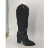  Women's Knee Length Rhinestone Thick High Heel Knight Boots Light Luxury Four Seasons MartLion - Mart Lion