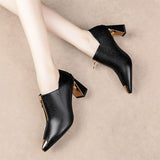 High Heels Bare Boots Women Shoes Square Black Zip Leather Ladies Metal Pointed Toe Pump Wedding Mart Lion   