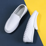 Nurse shoes men's flat white breathable doctor's soft anti-slip hospital leather one foot pedal small white bean MartLion   