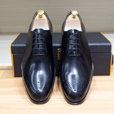 Genuine Leather Men's Formal Shoes Handmade Classic Whole Cut Oxfords Lace-up Plain Toe Wedding Dress MartLion   