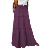 Ethnic Style Vintage Long Skirt Women Summer Loose Beach Ladies  Casual MartLion Solid purple XXL 