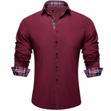 Men's Shirt Long Sleeve Black Solid Red Paisley Color Contrast Dress Shirt Button-down Collar Clothing MartLion CY-2221 S 