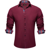 Men's Shirt Long Sleeve Black Solid Red Paisley Color Contrast Dress Shirt Button-down Collar Clothing MartLion