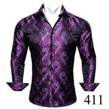 Barry Wang Exquisite Blue Silk Paisley Men's Shirt Four Seasons Lapel Long Sleeve Embroidered Leisure Fit Party Wedding MartLion   