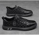 Men's Genuine Leather Casual Shoes Autumn Checkered Flats Skateboard Street Trend Leather Sneakers Mart Lion   