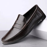 Genuine Leather Men's Shoes Casual Loafers Breathable Office Designer Slip On Driving MartLion Brown 45 