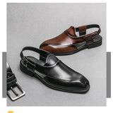 Black Men's Summer Sandals Brown Pu Leather Buckle Strap Dress Shoes with Formal Mart Lion   