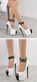 Liyke Design Double Buckle Strap Platform Sandals Women Pumps Peep Toe 16.5CM Super High Heels Stripper Shoes White Mart Lion   