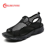 Women Slippers Sandals Fish Mouth Lady Slides Breathable Mesh Mules Shoes Casual Platform Flip Flops MartLion   