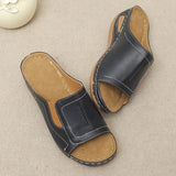 Outdoor Casual Wedges Sandals Women Summer Open Toe Non-slip Beach Slippers Pu Leather Thick Bottom Slides MartLion   