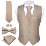 Luxury Red Solid Vest for Men's Silk Satin Waistcoat Bowtie Tie Hanky Set Sleeveless Jacket Wedding Formal Suit Barry Wang MartLion 2429 S 