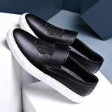 High End Men's Genuine Leather Casual Shoes Concise Cool Slip-on Loafers Flat Skate Mart Lion tiger black 38 