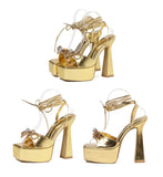 Liyke Gold Green Cross Strap Women Platform Sandals Crystal Bowknot Summer Party Wedding High Heels Pole Dance Shoes Mart Lion   