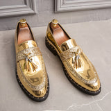 Men's Sequined Tassel Shoes Handmade Retro Soft Non-slip Loafers Casual Leather Mart Lion   