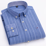 Men's 100% Cotton Plaid Checkered Long Sleeve Oxford Shirt Front Patch Chest Pocket Button-down Striped Versatile Casual Mart Lion L514 42 