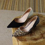 Spring Women Shoes Leopard Print Pointed Toe Chunky Heel Slip-On Pumps Concise High Heel MartLion   