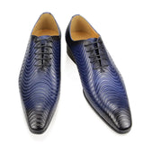 Men's Handmade Dress Shoes Blue Printing Casual Office Pointed Toe Oxford Formal MartLion   