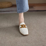 Spring Summer Women Shoes Square Toe Pumps Solid Cow Leather Low Heel Mules Metal Button Slipper Mules MartLion   