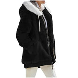 Winter Women's Coat Casual Hooded Zipper Lady Clothes Cashmere Female Fleece Jacket Solid Color Ladies Coats MartLion Black XXL 