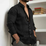 Men's Casual Shirts Linen Tops Loose and Comfortable Long Sleeve Beach Hawaiian Shirts MartLion Black Shirt S 