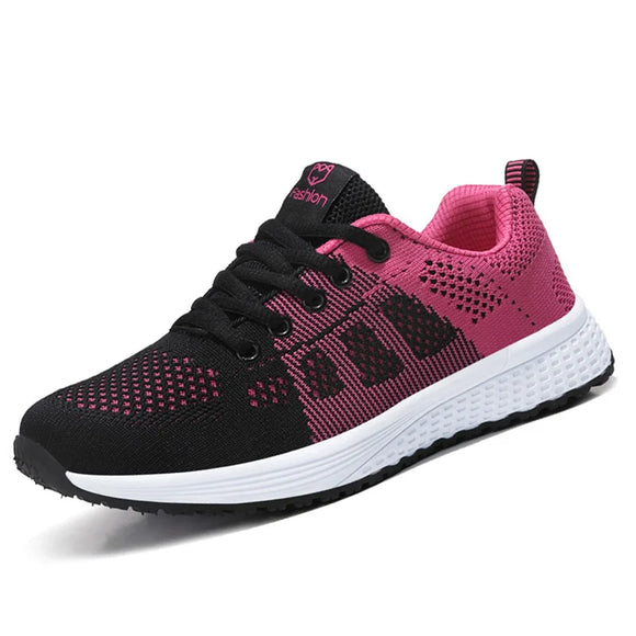Women Casual Shoes Breathable Walking Mesh Lace Up Flat Shoes Sneakers Women Tenis Pink Black White MartLion