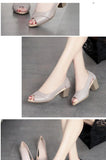 Summer Leather Women Shoes Ladies Mid Heel Sandals Hollow Peep Toe Square Heel Sandals Woman Footwear MartLion   