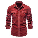 Single Breasted Casual Mode Corduroy Shirts Slim Shirt Her MartLion Wine red XL 