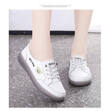 Spring Oxfords Women's Flat Shoes Casual Classic Solid Color PU Leather White Lacing Sneakers MartLion   